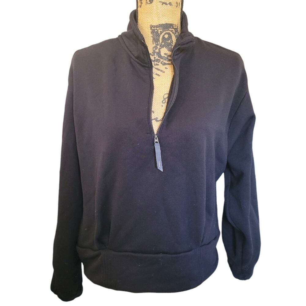 Large Athleta Black Athletic Pullover Track Jacket Sweatshirt Hidden Back Pocket